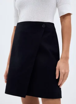 Crossover linen-cotton miniskirt