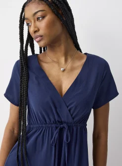 Crossover neckline crepe maxi dress