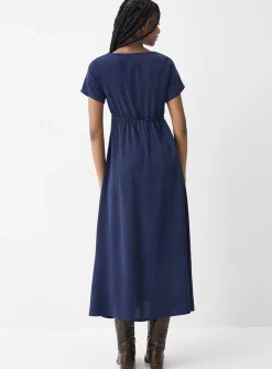 Crossover neckline crepe maxi dress