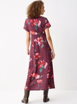 Crossover neckline crepe maxi dress