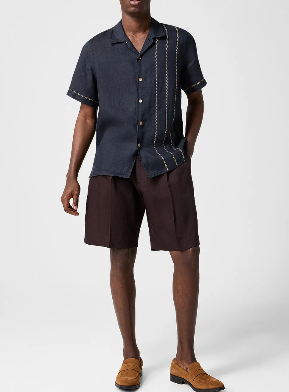 Cross-stitched pure linen cabana shirt