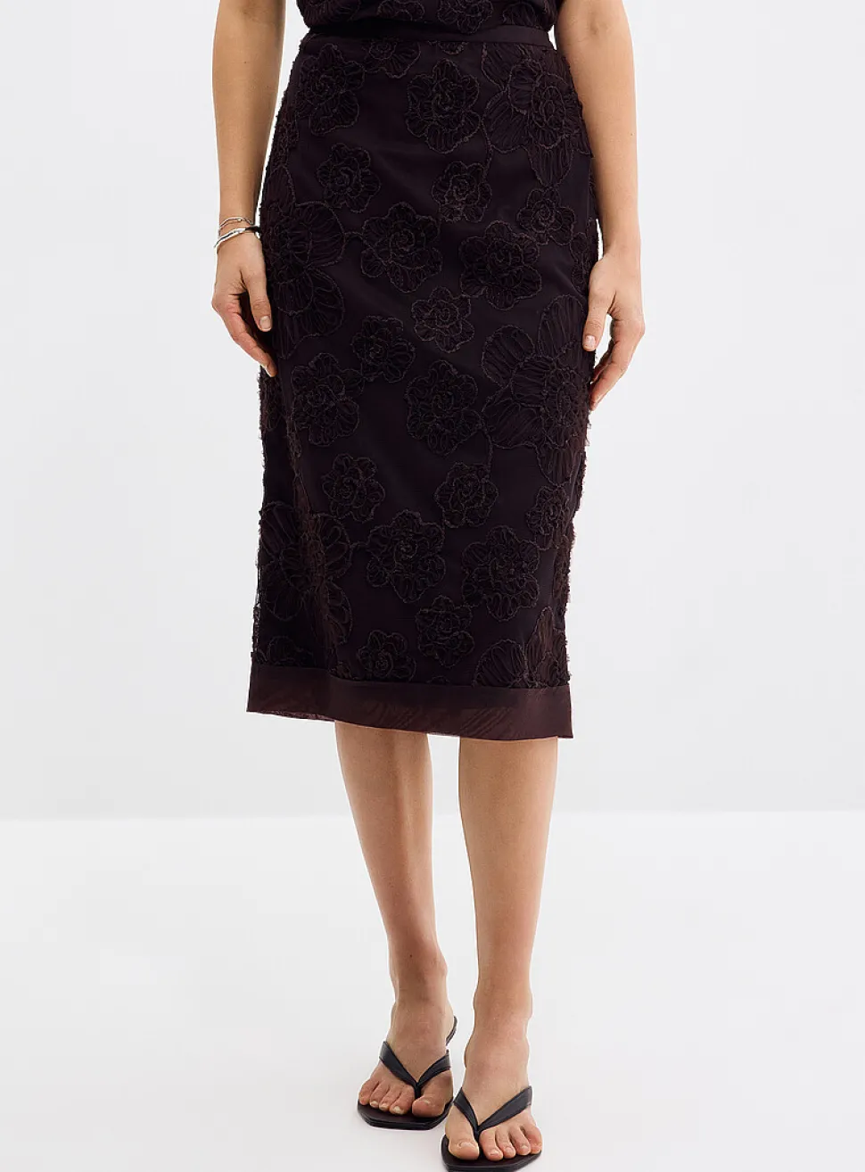 Daysee chocolate floral tulle skirt