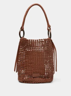 Del Mar openwork woven leather bucket bag
