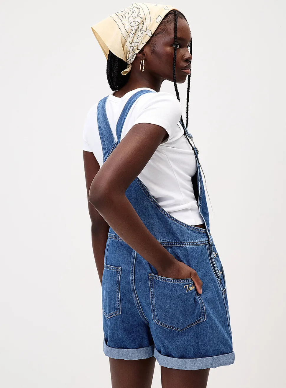 Denim overall shorts