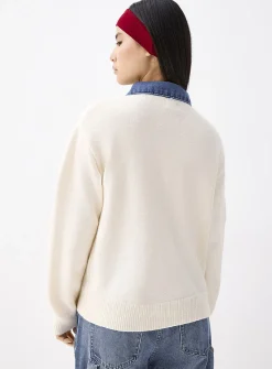 Denim polo collar sweater