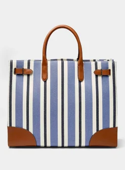 Devyn striped woven fabric tote bag