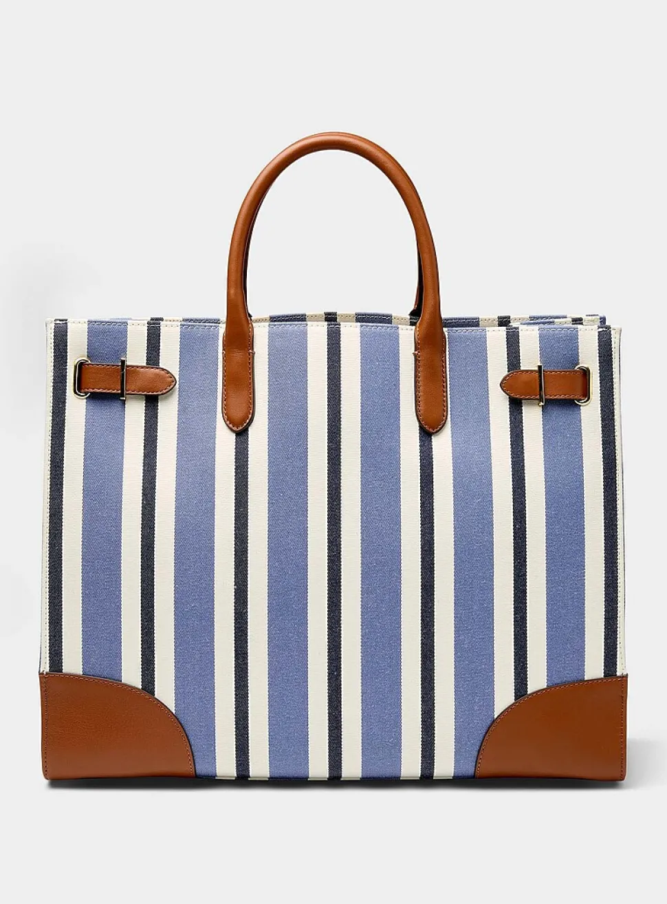 Devyn striped woven fabric tote bag