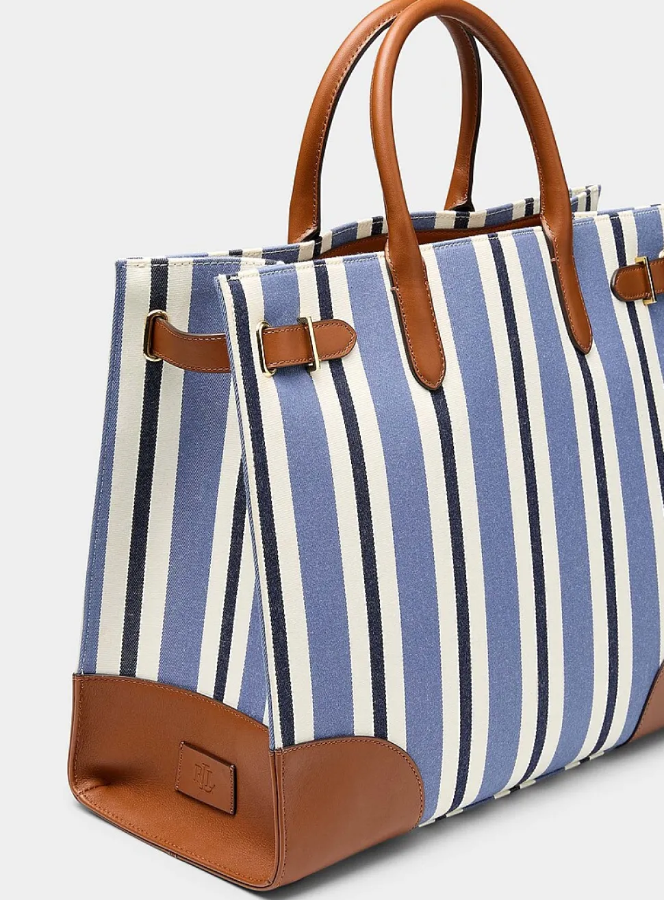 Devyn striped woven fabric tote bag