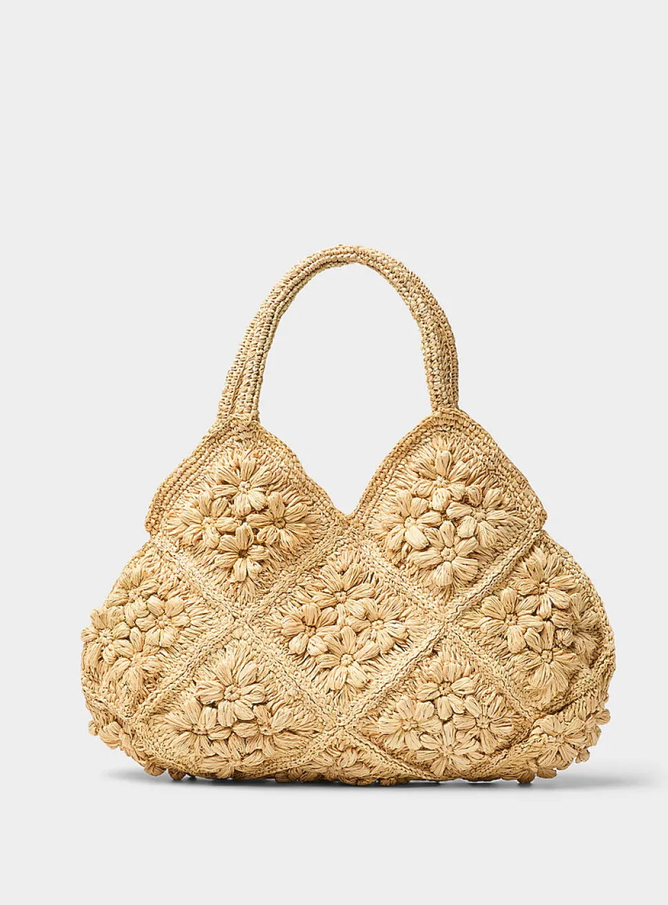 3D flower braided raffia tote bag