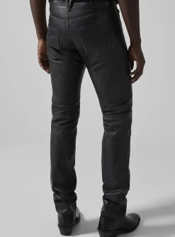 Distressed fitted grained leather pant