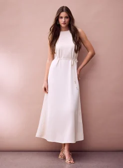 Double-face satin maxi sleeveless dress
