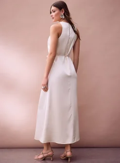 Double-face satin maxi sleeveless dress