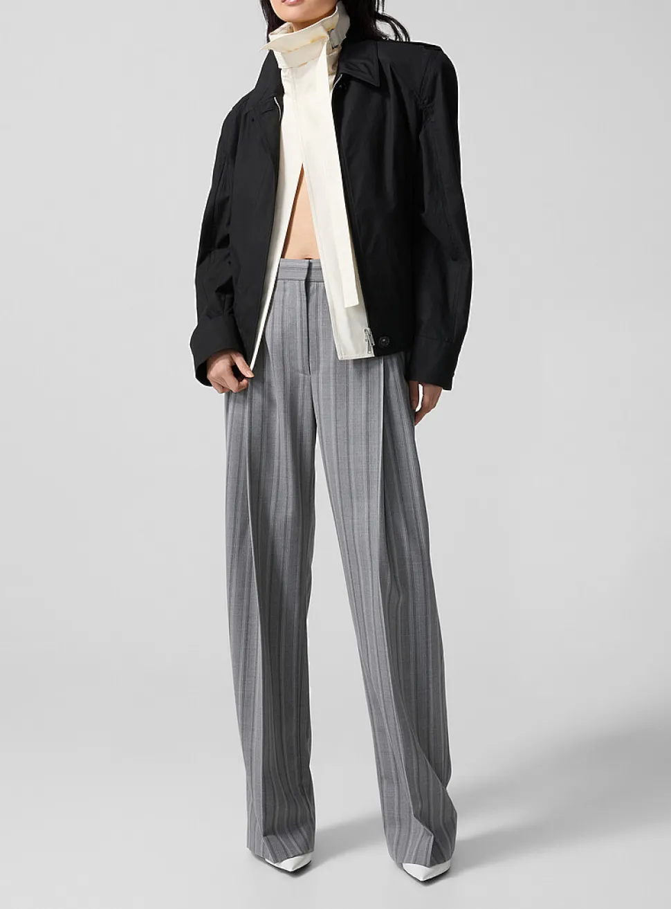 Double-pleated striped dress pant
