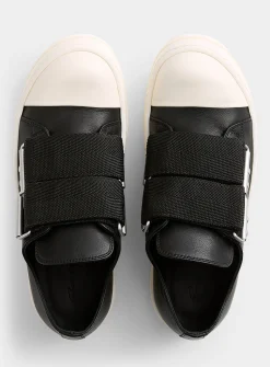Double-strap low-top leather sneakers