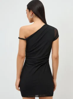 Draped mesh off-the-shoulder minidress