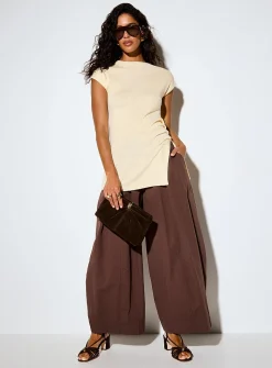 Draped waist cap-sleeve long sweater