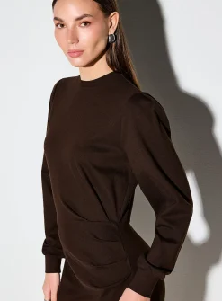 Draped waist long-sleeve interlock dress