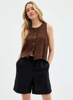 Drawcord waist pure linen Bermuda short