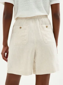 Drawcord waist pure linen Bermuda short