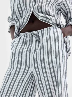 Drawcord waist pure linen capri pant