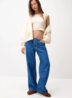 Drawcord-waist wide-leg jean