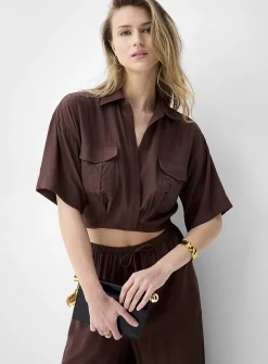 Elastic waist cropped blouse