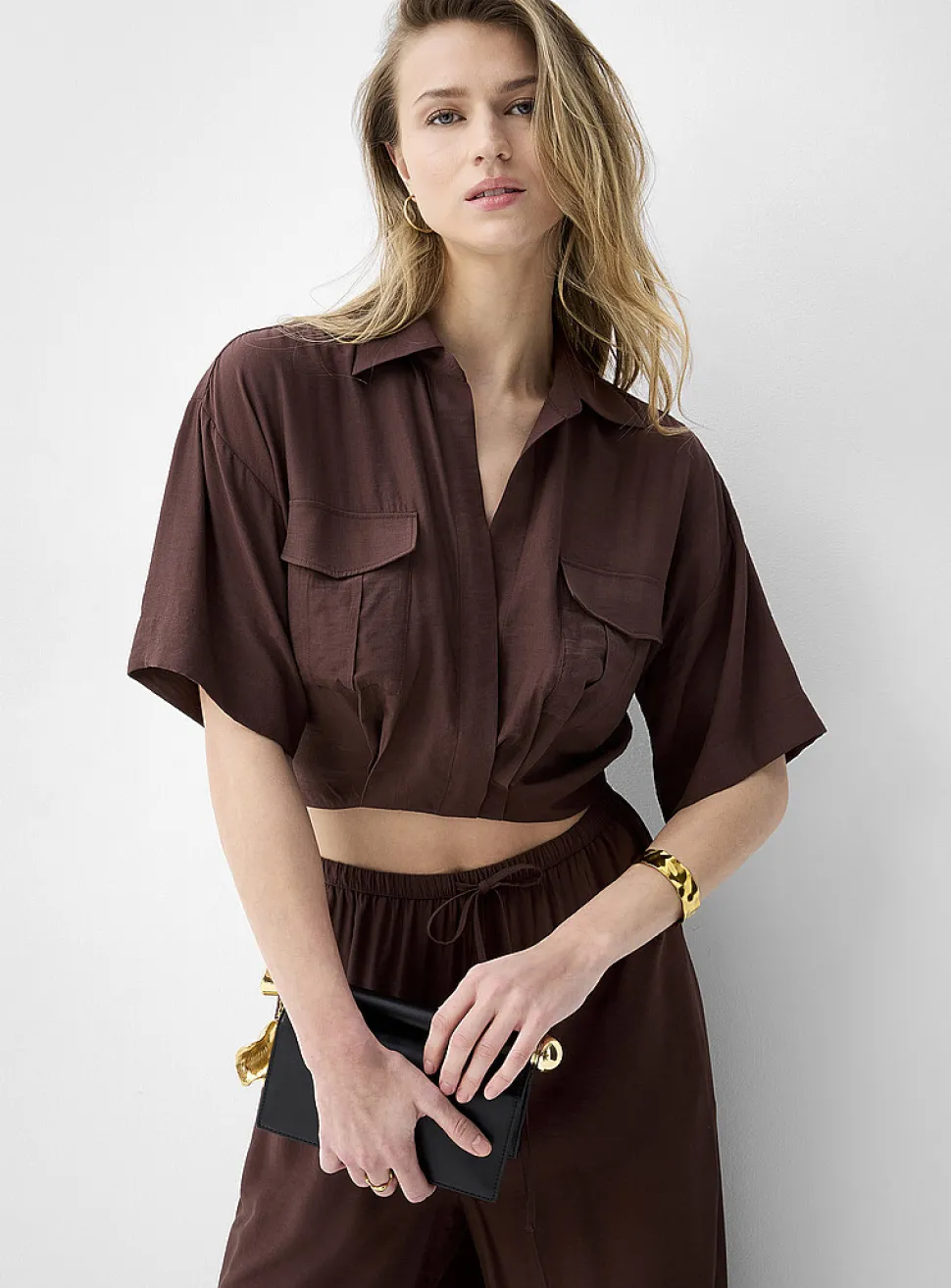 Elastic waist cropped blouse