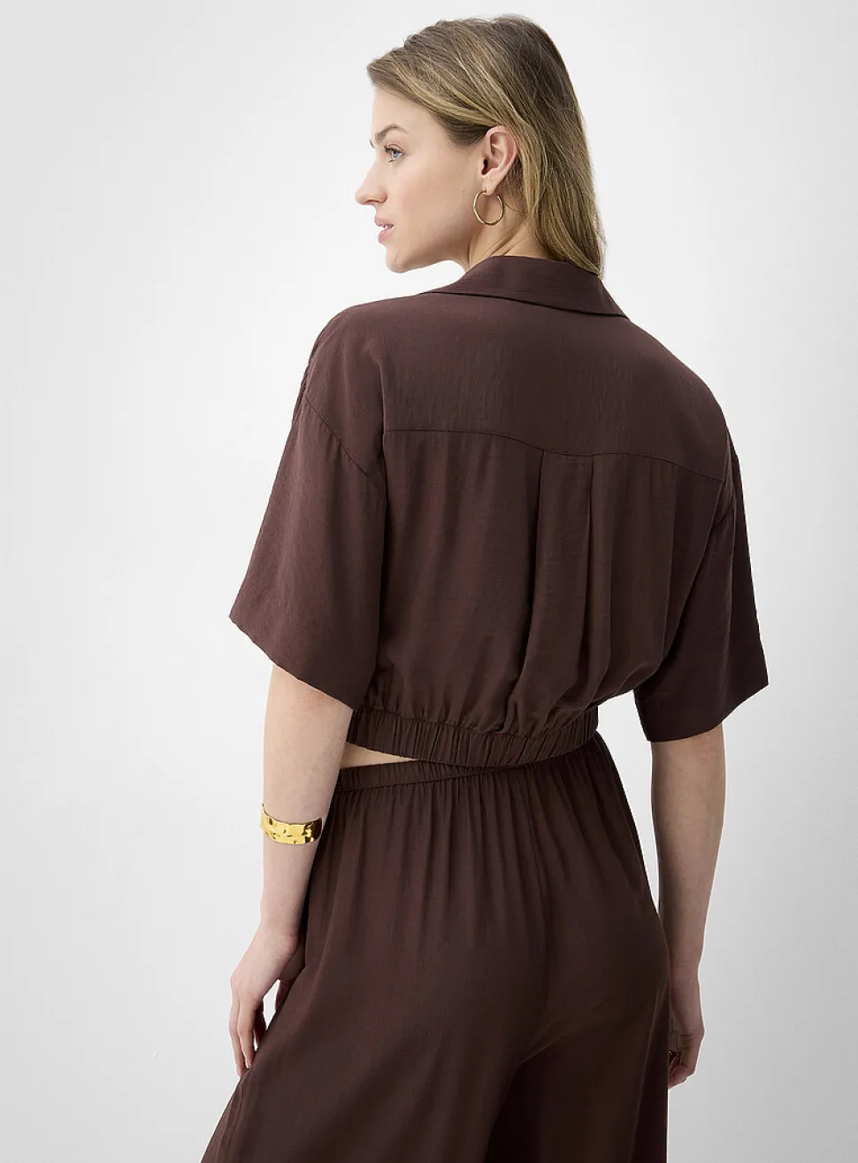 Elastic waist cropped blouse
