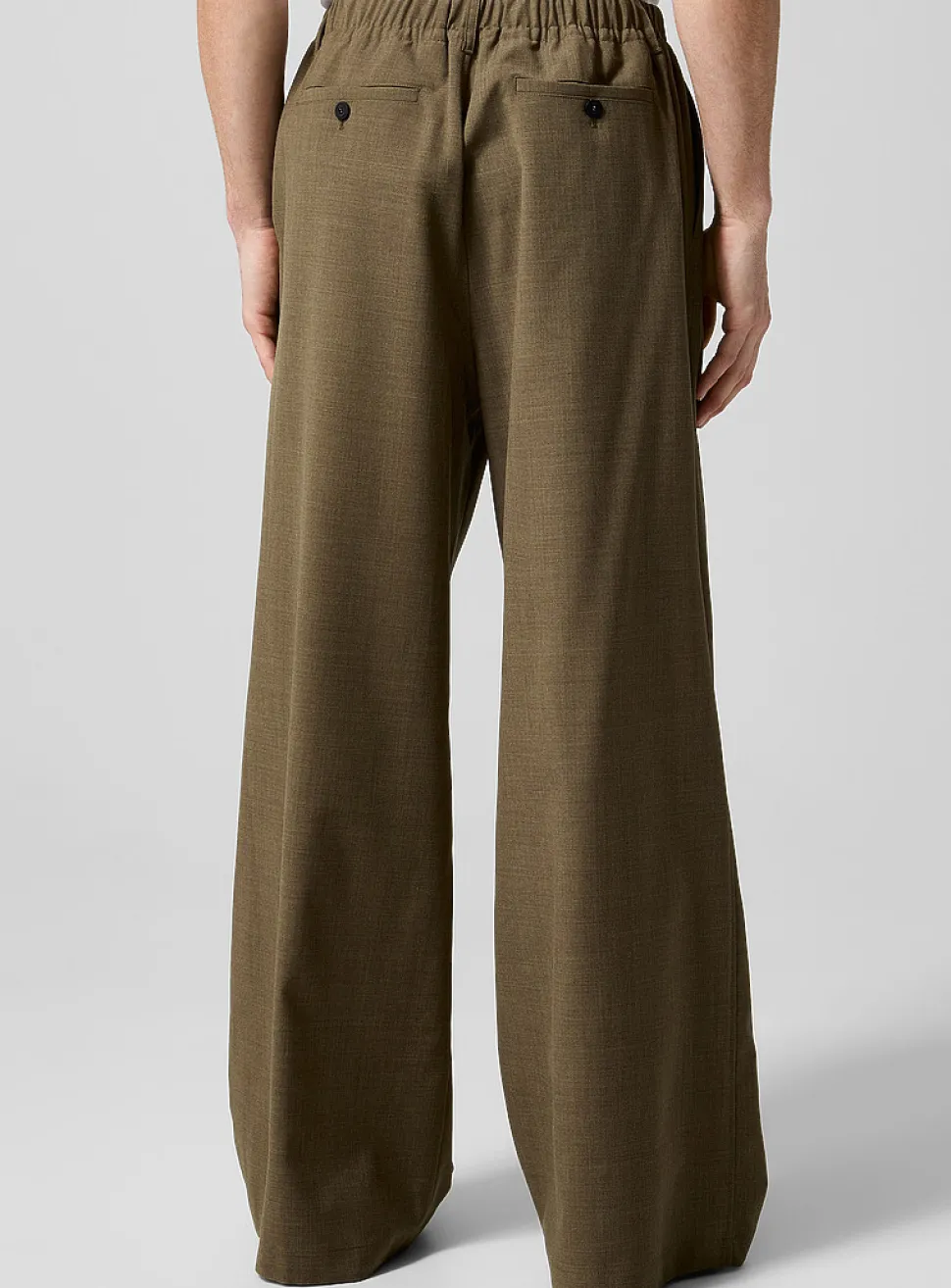 Elastic waist faux-plain wide-leg pant