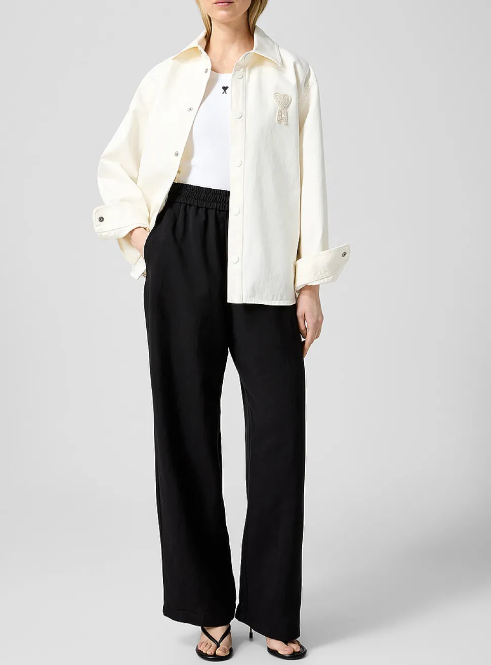 Elastic waist linen-blend pant