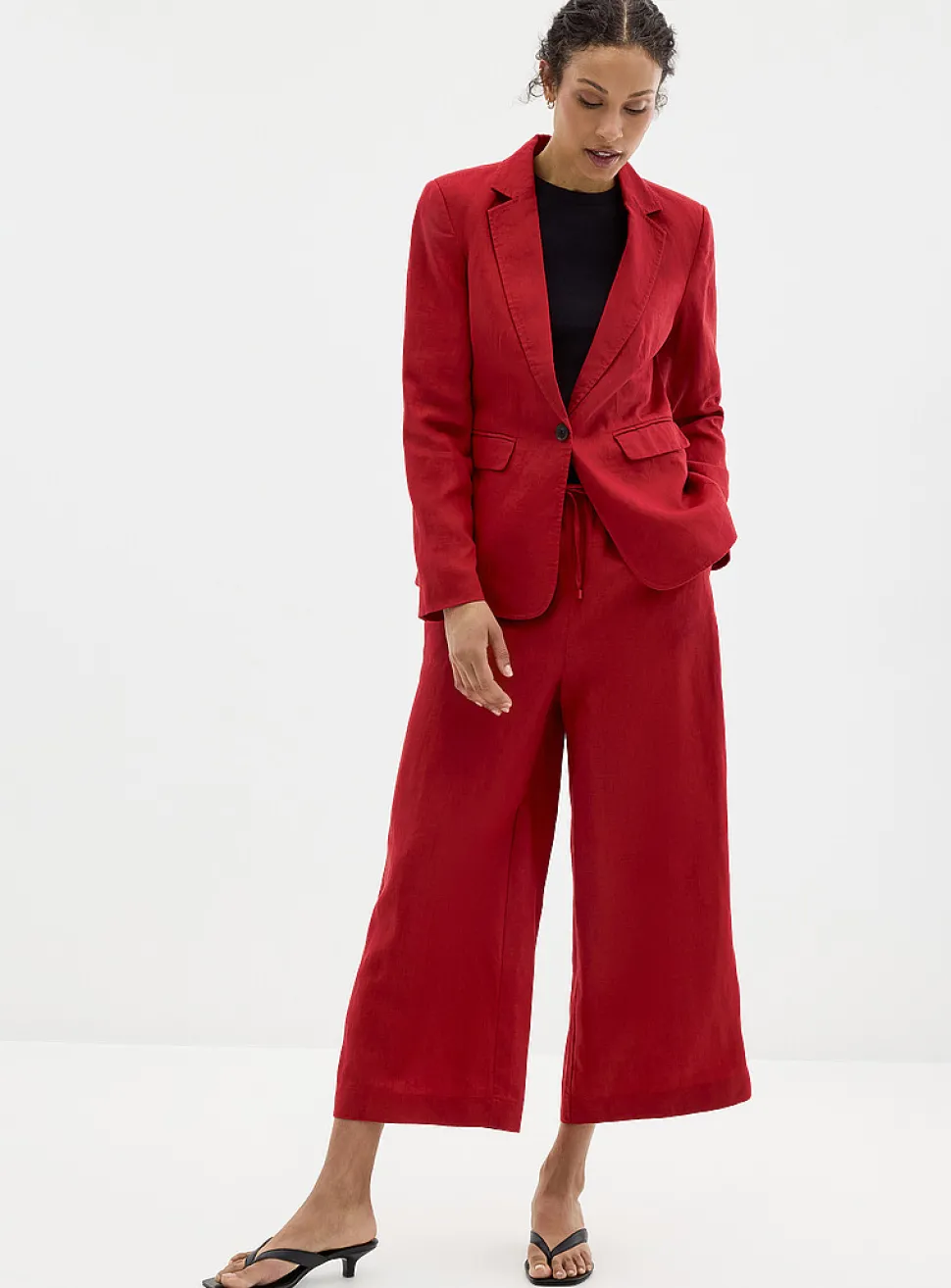Elastic waist pure linen capri pant