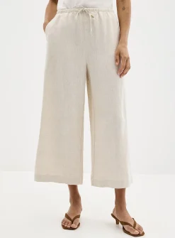 Elastic waist pure linen capri pant