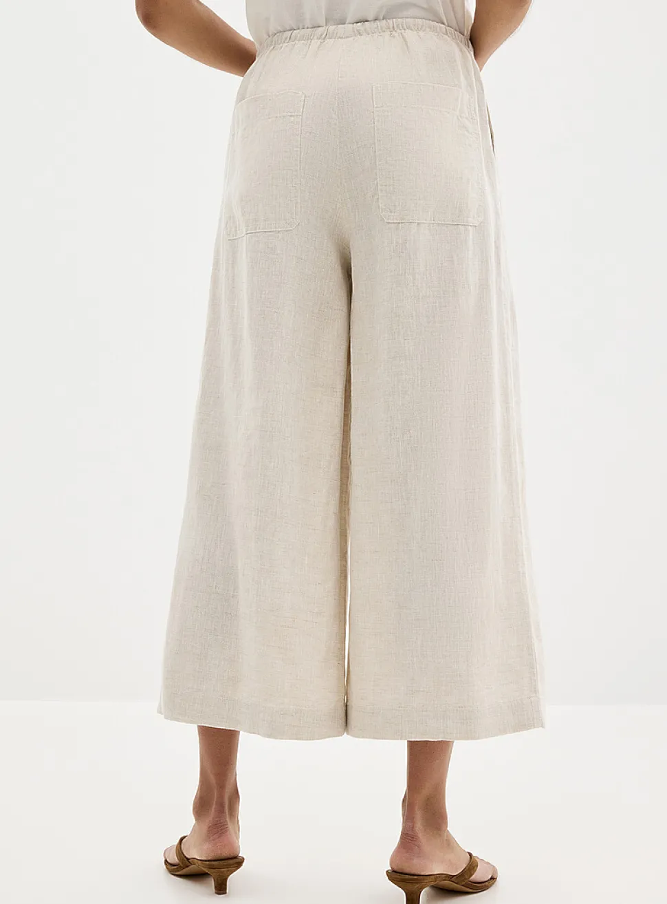 Elastic waist pure linen capri pant