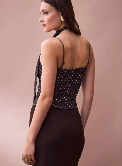 Elvira polka dot scarf-neck micromesh cami