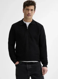 Embossed herringbone knit polo