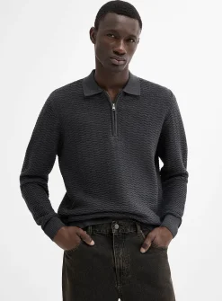 Embossed herringbone knit polo