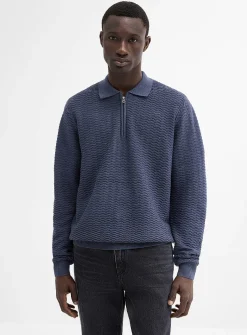 Embossed herringbone knit polo
