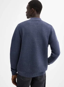 Embossed herringbone knit polo