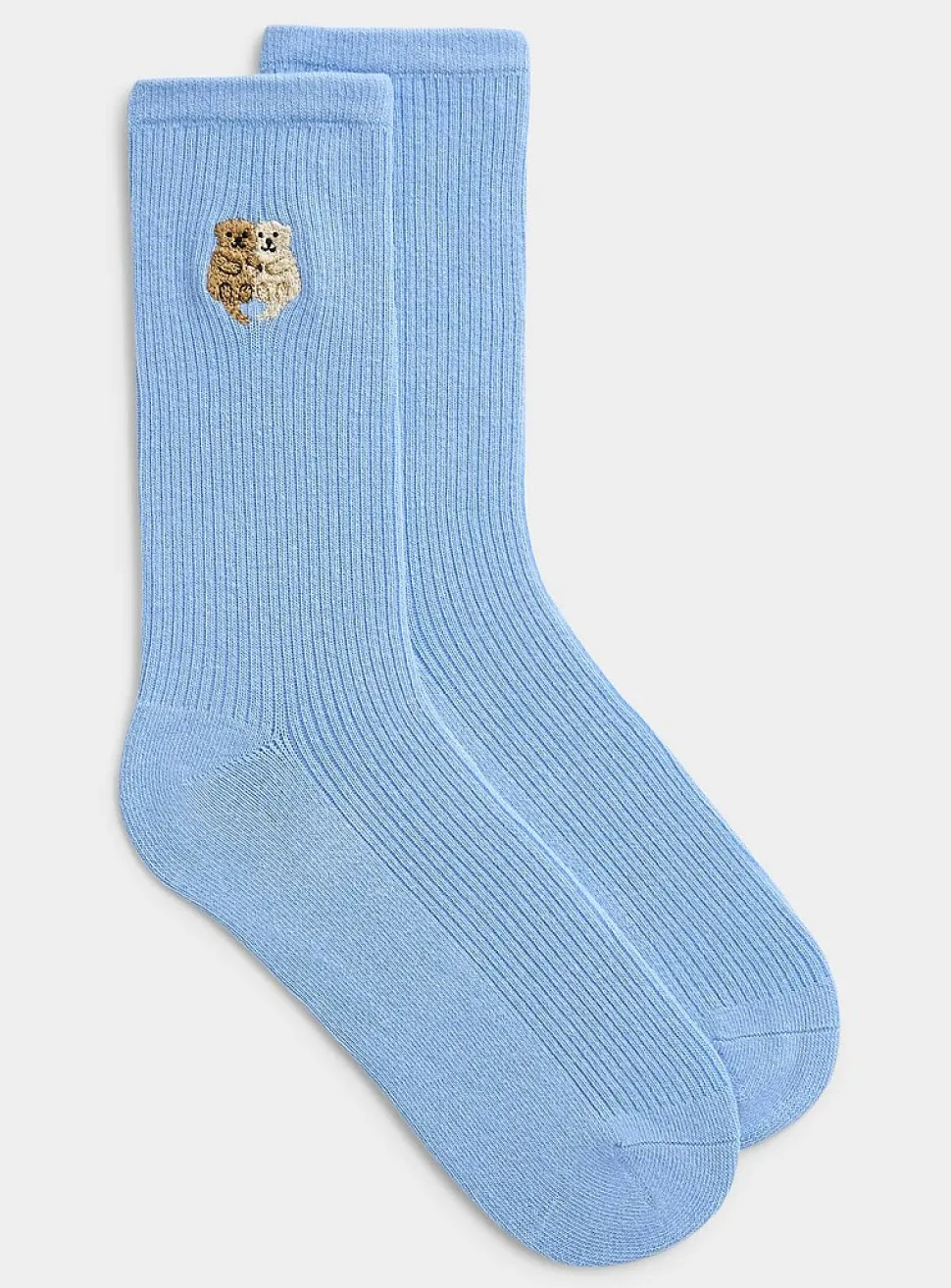 Embroidered animal ribbed socks