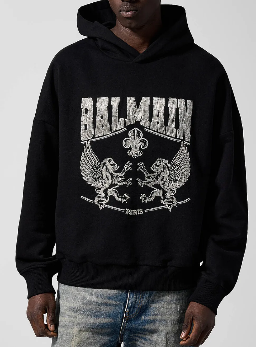 Embroidered-bead hoodie sweat