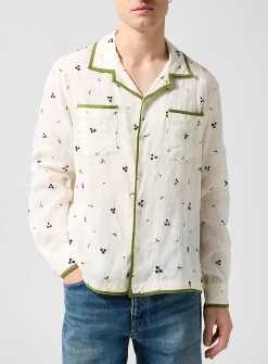 Embroidered blackberries sheer linen shirt
