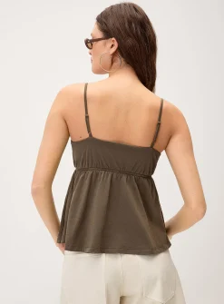Embroidered details flyaway babydoll cami