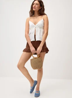 Embroidered details flyaway babydoll cami