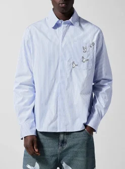 Embroidered doves vertical stripes shirt