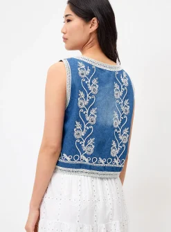 Embroidered flowers denim vest