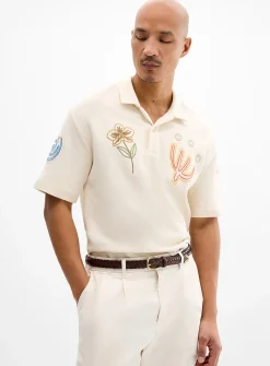 Embroidered Johnny collar polo