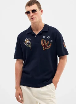 Embroidered Johnny collar polo