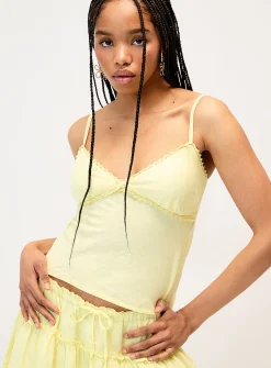 Embroidered lace and linen cami