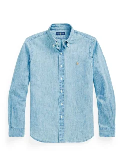Embroidered-rider denim-like shirt