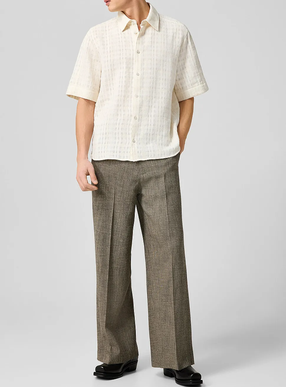 Eron wide-leg heathered beige pant